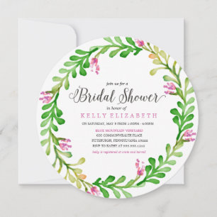 MODERN BLOMMIGT WREATH inbjudningskort för möhippa