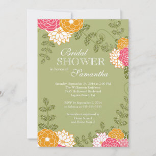 Modern Blommigt Zinnia & Morsa blomma Möhippa Inbjudningar