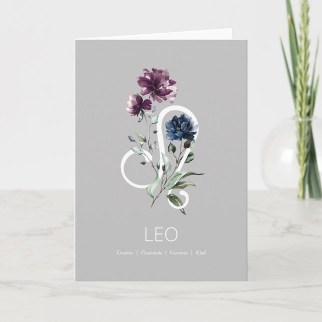 Modern Blommigt Zodiac Stjärntecken Leo Birthday C Kort (Framsida)