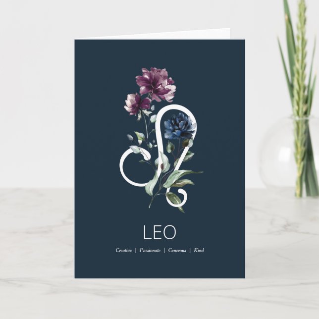 Modern Blommigt Zodiac Stjärntecken Leo Birthday C Kort (Framsida)