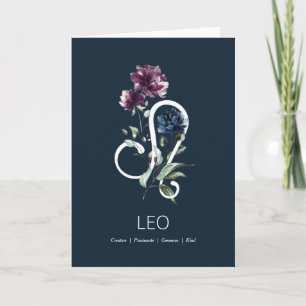 Modern Blommigt Zodiac Stjärntecken Leo Birthday C Kort
