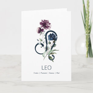 Modern Blommigt Zodiac Stjärntecken Leo Birthday C Kort