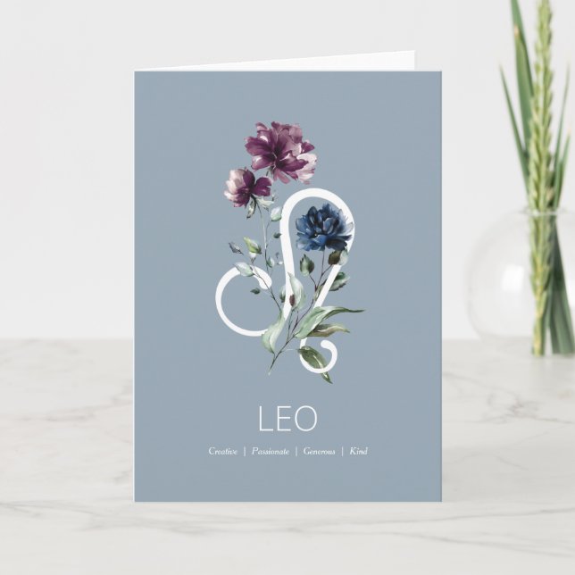 Modern Blommigt Zodiac Stjärntecken Leo Birthday C Kort (Framsida)