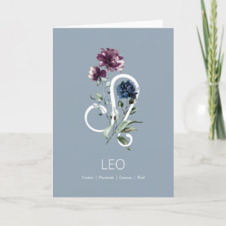 Modern Blommigt Zodiac Stjärntecken Leo Birthday C Kort