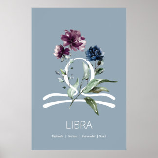 Modern Blommigt Zodiac Stjärntecken Libra Poster