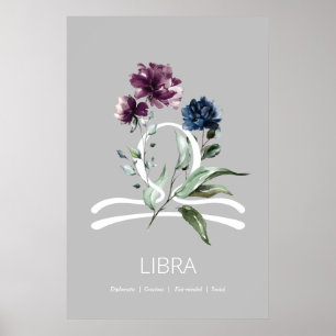 Modern Blommigt Zodiac Stjärntecken Libra Poster