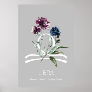 Modern Blommigt Zodiac Stjärntecken Libra Poster