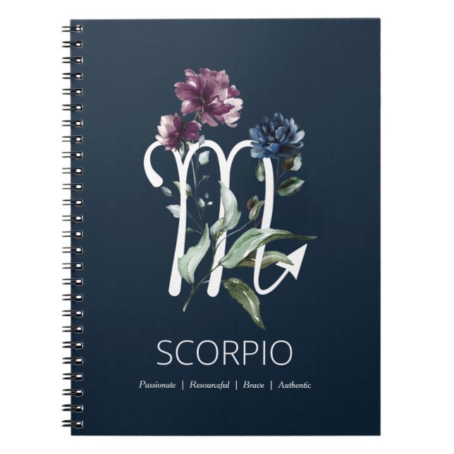 Modern Blommigt Zodiac Stjärntecken Scorpio Anteckningsbok (Framsidan)