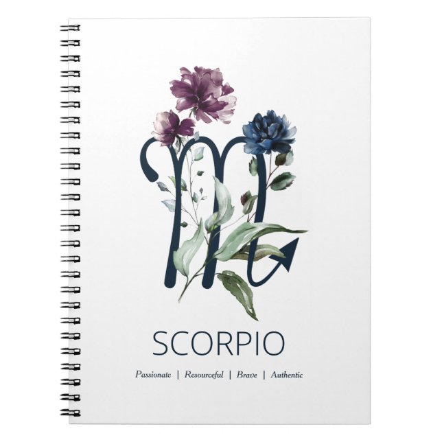 Modern Blommigt Zodiac Stjärntecken Scorpio Anteckningsbok (Framsidan)
