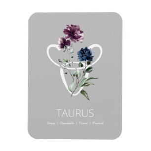 Modern Blommigt Zodiac Stjärntecken Taurus Magnet