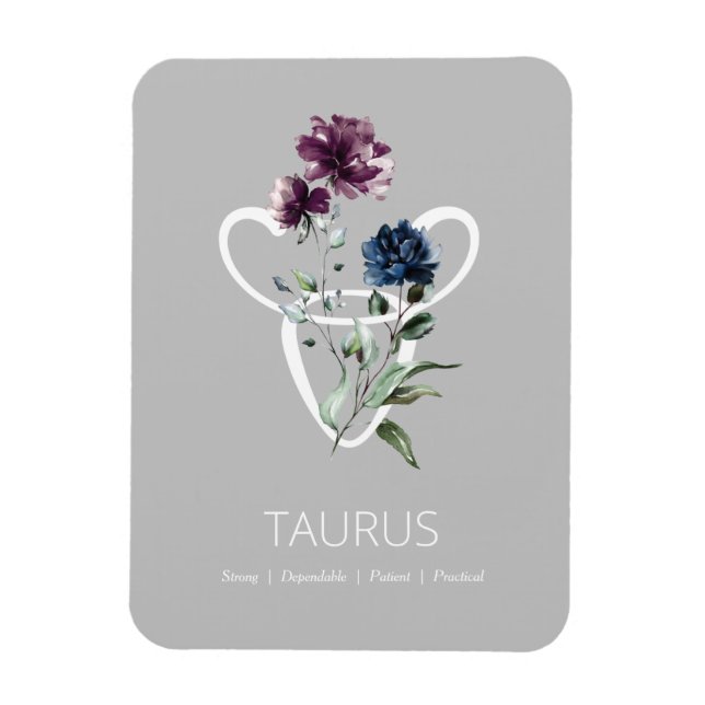 Modern Blommigt Zodiac Stjärntecken Taurus Magnet (Vertikal)