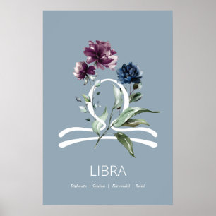 Modern Blommigt Zodiac-Stjärntecknet Libra Poster
