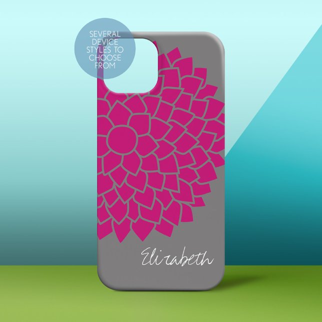 Modern Blommönster - grått och rosa (Personalized Phone Case)