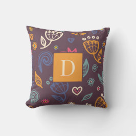 Modern Blommönster Illustration Monogram Kudde