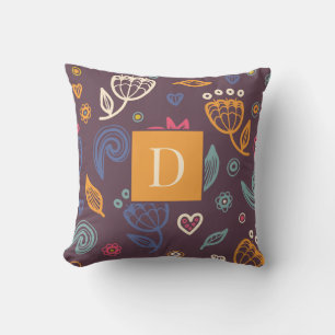 Modern Blommönster Illustration Monogram Kudde