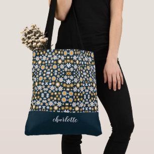 Modern Blommönster, monogrammed tote Bag Tygkasse