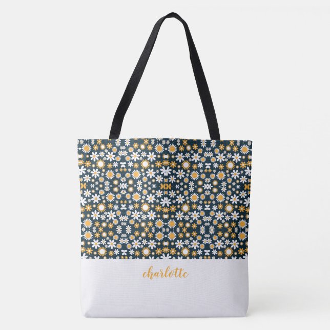 Modern Blommönster, monogrammed tote Bag Tygkasse (Framsida)