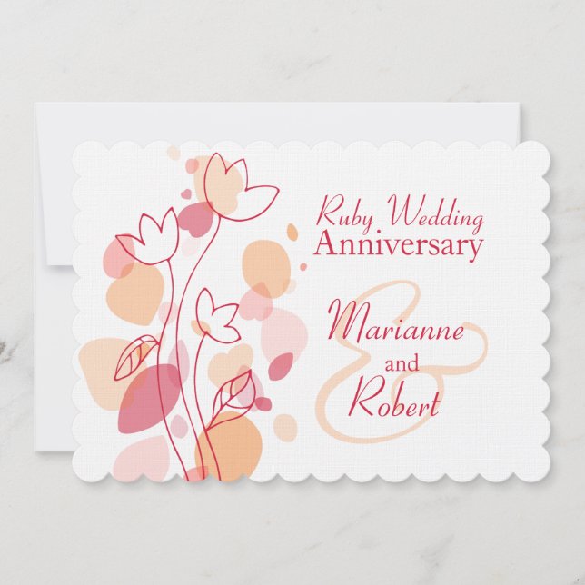 Modern blommor - röda ruby-bröllopsinbjudan inbjudningar (Framsida)