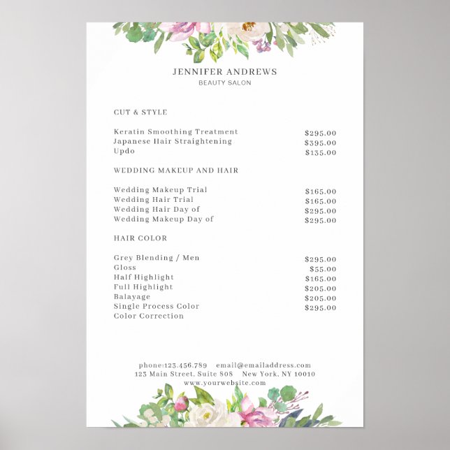 Modern blommprislistaffisch poster (Framsidan)