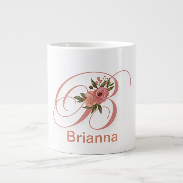 Modern blomstavmonogram initial jumbo mugg (Framsidan)