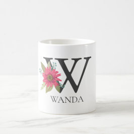 Modern blomster anpassningsbar monogram bokstav W Kaffemugg