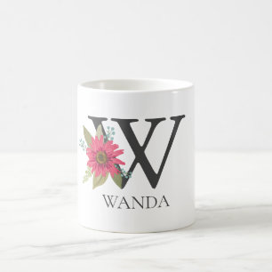 Modern blomster anpassningsbar monogram bokstav W Kaffemugg