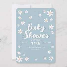 Modern blomster baby shower - Blå tusensköna Anpas Inbjudningar
