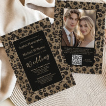 Modern blomster elegant svart bröllopsinbjudan QR-