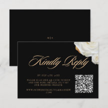 Modern blomster elegant svart script bröllops QR-k