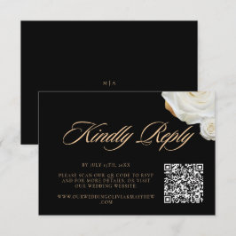 Modern blomster elegant svart script bröllops QR-k OSA Kort
