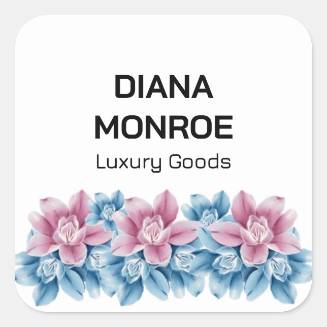 Modern blomster elegant vit  fyrkantigt klistermärke (Framsida)