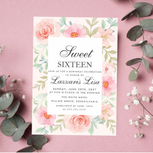 Modern blomster födelsedag guld fest Sweet Sixteen Inbjudningar
