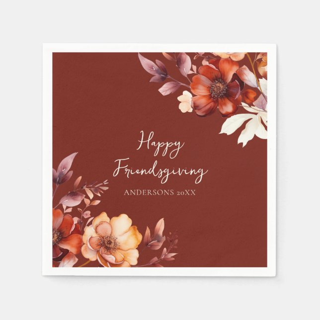 Modern blomster Friendsgiving Pappersservett (Framsidan)