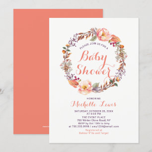 Modern blomster höst flicka baby shower inbjudan