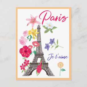 Modern blomster Paris jag älskar dig Eiffeltornet Vykort