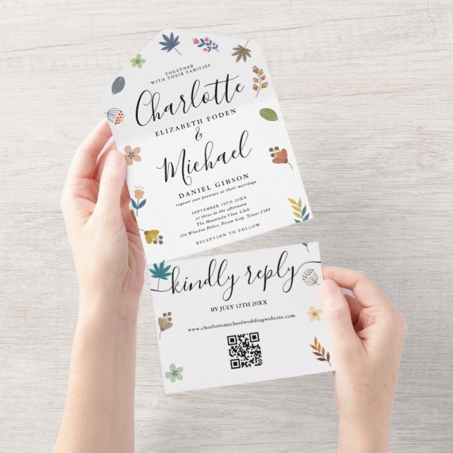 Modern blomster QR-kod signatur skript Bröllop (Avrivbar del)