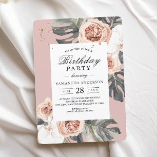 Modern blomster rosa & grön tropisk blad & orkidé inbjudningar