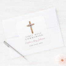 Modern blomster rosa kors flicka första kommunion