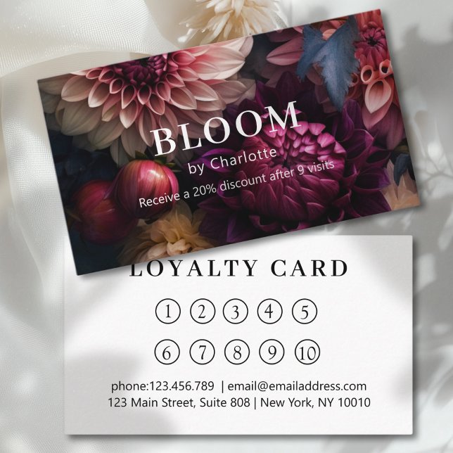 Modern blomster salong lojalitet visitkort (Modern Flower Salon Loyalty Business Card)