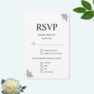 Modern blomster svart & vit bröllops RSVP Kort