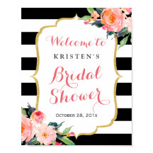 Modern blomster svarta ränder Bröllopsdusch skylt