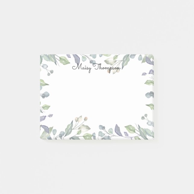 Modern blomster vattenfärg skriptnamn post-it block (Framsida)