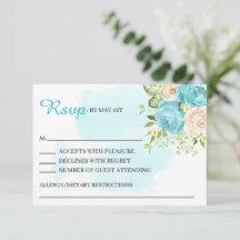 Modern blomsterakvablå bröllops-RSVP-kort