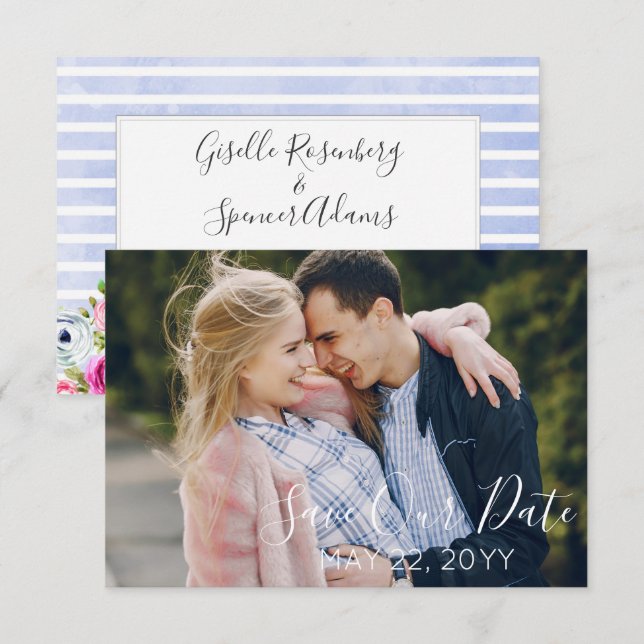 Modern blomsterakvarell Bröllop Save The Date Spara Datumet (Fram/baksida)