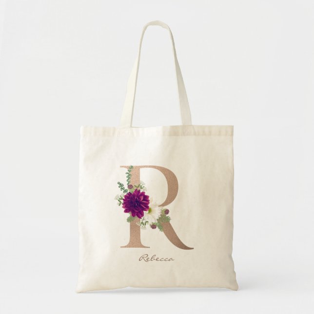 Modern blomsteralfabet monogram bokstav R Tygkasse (Framsidan)