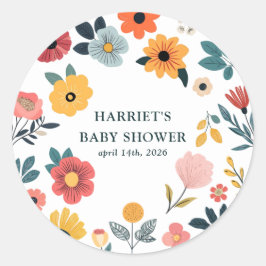 Modern blomsterbabyfest runt klistermärke