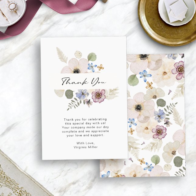 Modern blomsterbröllop platt tackkort tack kort (Modern Floral Wedding Flat Thank You Card by Painted Paperie
)