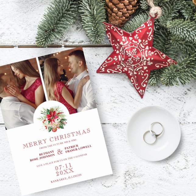 Modern blomsterbukett med julstjärnor jul fotograf spara datumet (Skapare uppladdad)