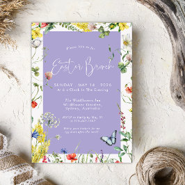 Modern blomsterchic lila påskbrunch inbjudningar
