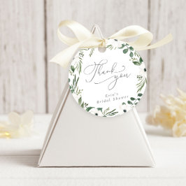 Modern blomsterdammmig grön eukalyptus tack gåvor etiketter